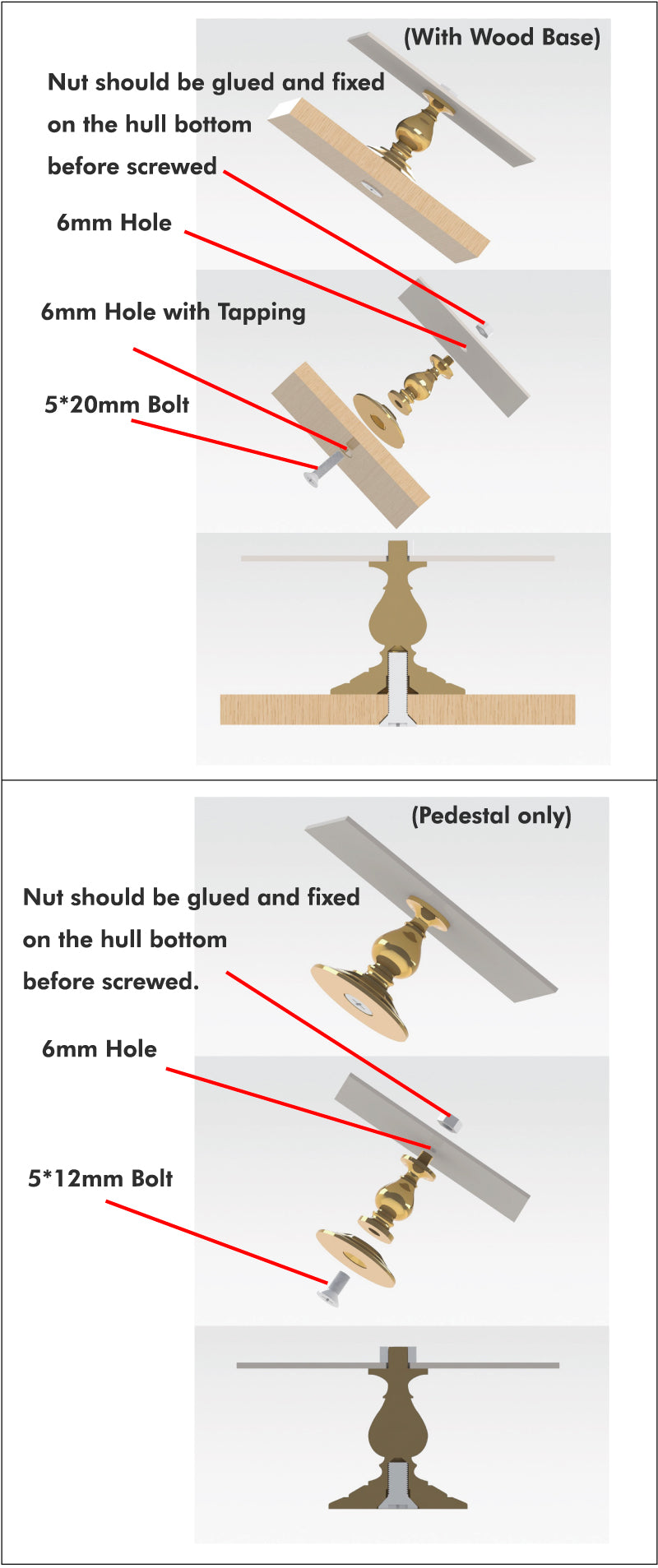 Pontos Model Buffed and Polished Solid Brass Pedestals Type 70