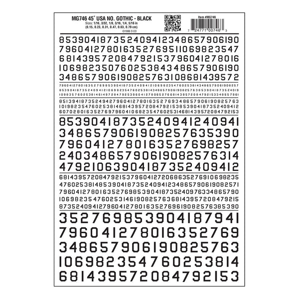 45°USA GOTHIC NUMBERS BLACK DT