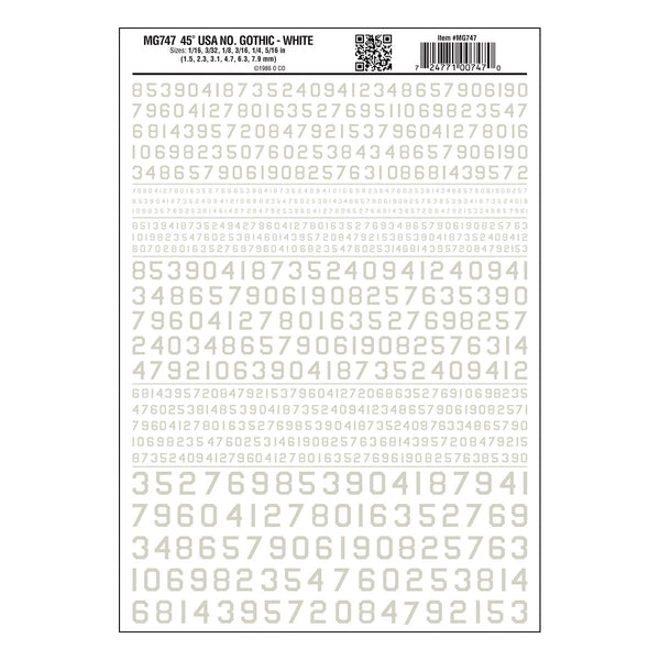 45°USA GOTHIC NUMBERS WHITE DT