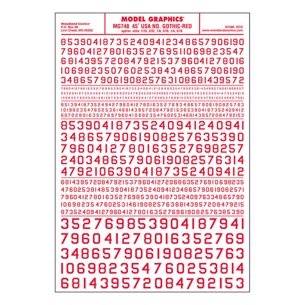 45°USA GOTHIC NUMBERS RED DT