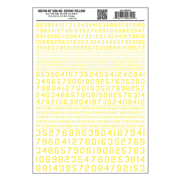 45°USA GOTHIC NUMBERS YEL DT