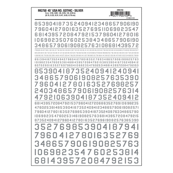 45°USA GOTHIC NUMBERS SILVER